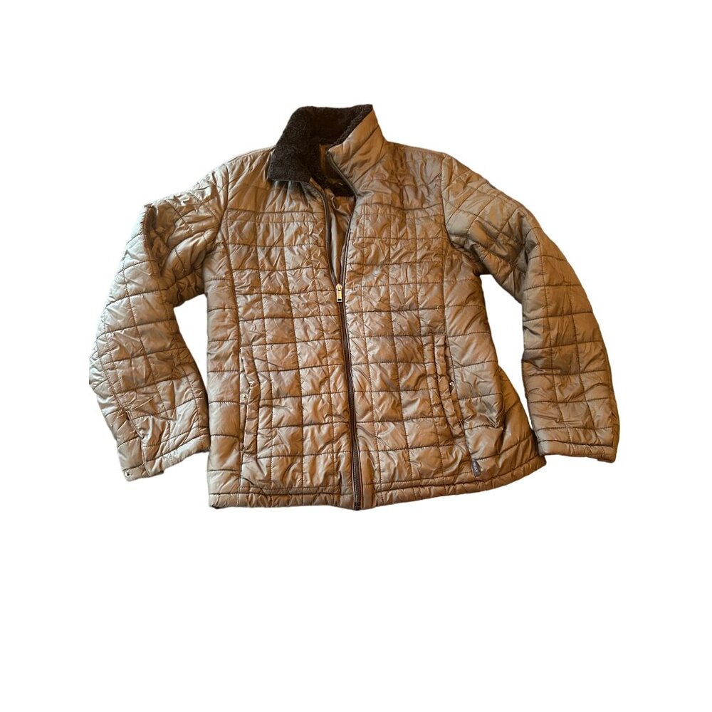 Tumi Transit Jacket‎ Olive Green Quilted Fleece Collar Zip Closure Size Small